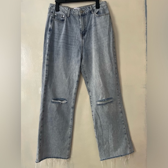 Princess Polly Denim - Princess Polly women’s size 10 high rise wide leg jeans raw hem light wash